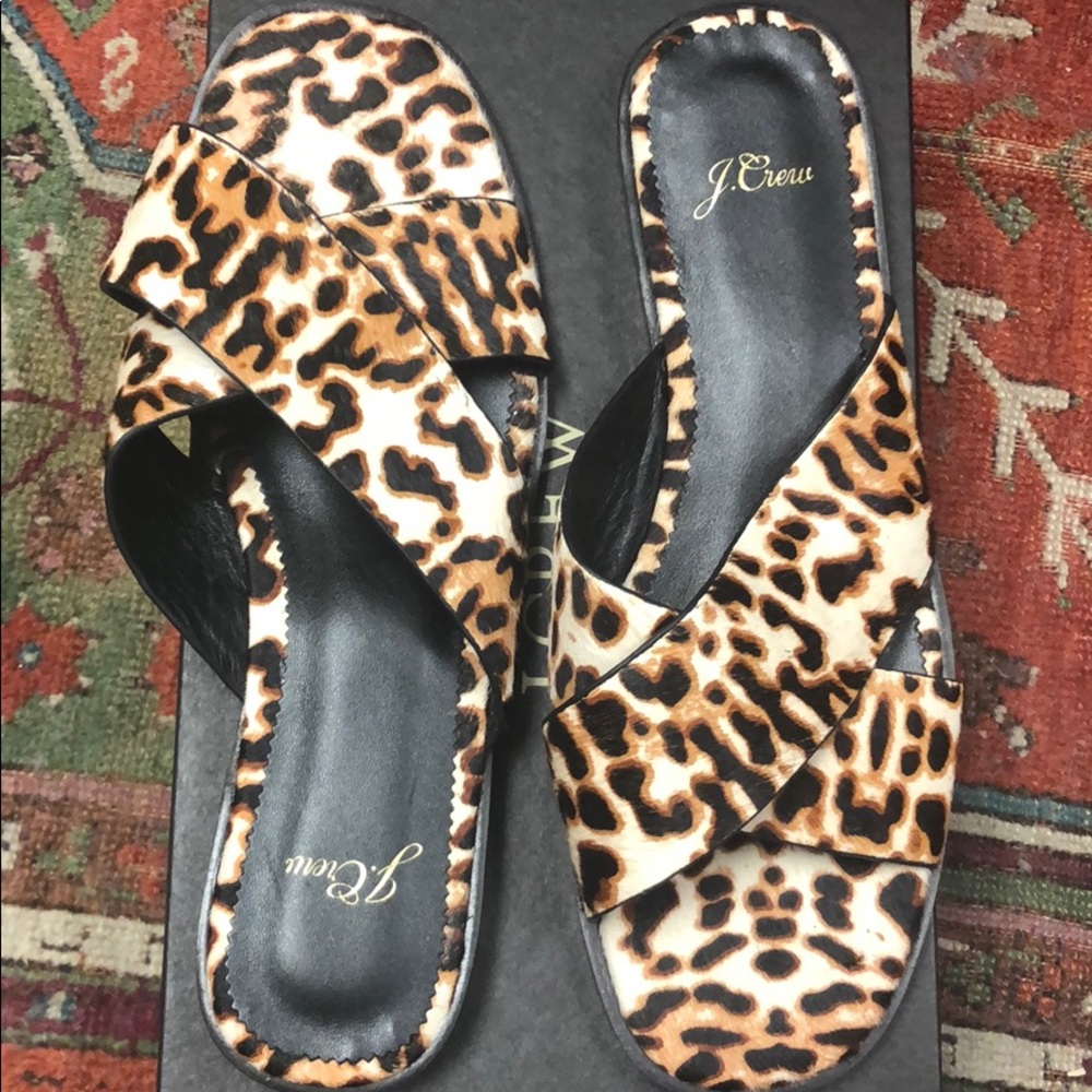J.Crew Cross-strap sandals ivory leopard calf hair AJ146 - Picture 3 of 8